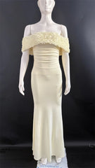 Off Shoulder Flower Applique Long Dress