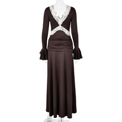 Lace Trim Flare Sleeve Maxi Dress