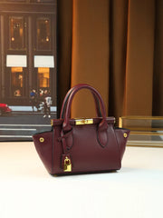 Structured Leather Top Handle Bag With Gold Hardware