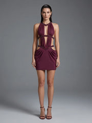 Embellished Halter Neck Cut Out Mini Dress