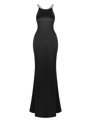 Halter Neck Backless Diamond Buckle Gown