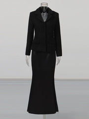Black Tweed Short Blazer & Satin Mermaid Skirt Set