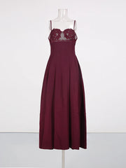 Applique Mesh Square Neck Sleeveless Midi Dress