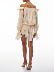 Off-the-Shoulder Pleated Asymmetrical Mini Dress