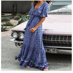 Bohemian Floral V-Neck Maxi Dress