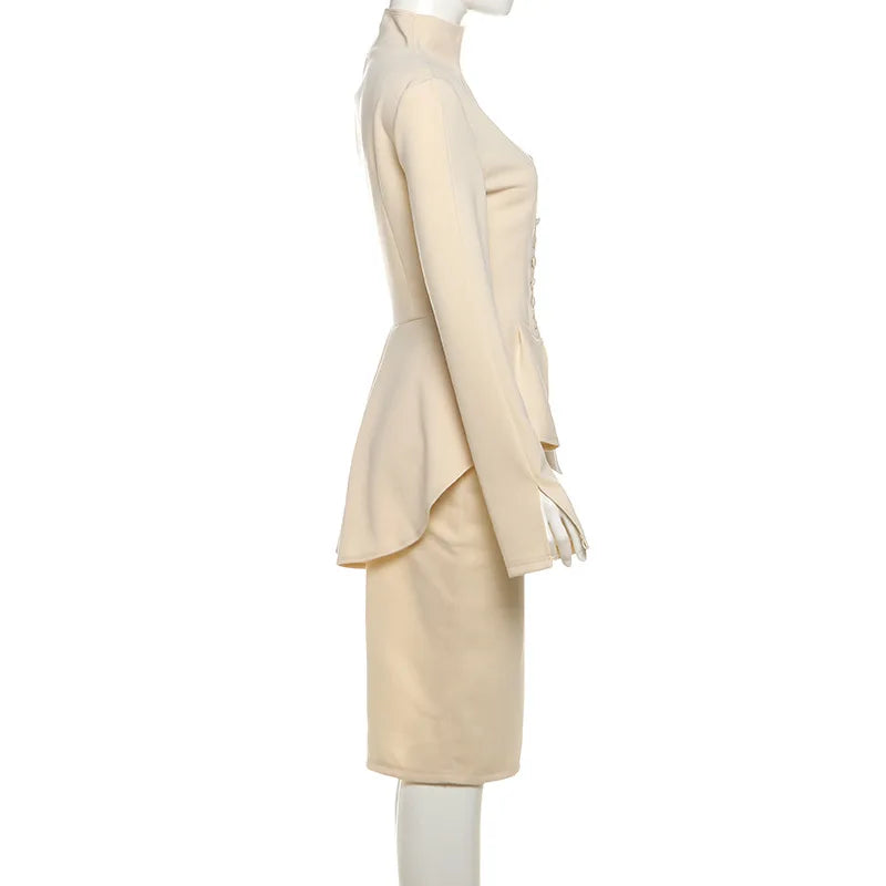 Beige suit on a mannequin against a white background