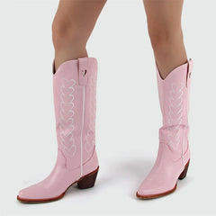 Heart Embroidery Pointed Toe Western Boots