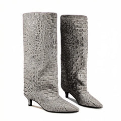 Kitten Heel Crocodile Pattern Boots