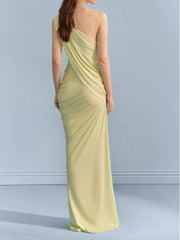 Yellow One-Shoulder Draped Maxi Dress