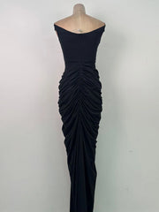 Black Off Shoulder Folds Column Dress