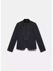 Black jacket with lace details on a white background