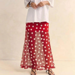 Polka dot mesh maxi skirt in red with white dots
