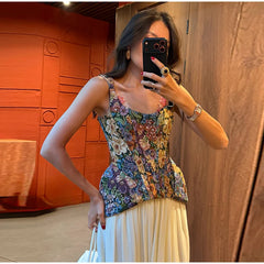 Floral Print Corset Peplum Top