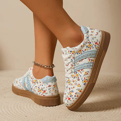 Floral Round Toe Lace Up Sneakers