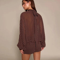 Polka Dot Sheer Turtleneck Top and Shorts Set