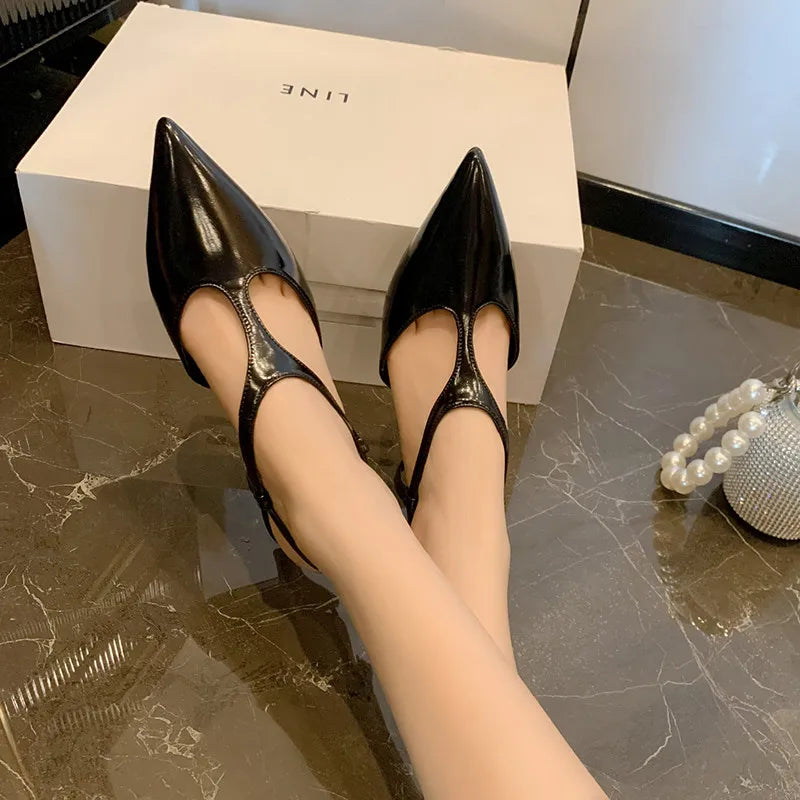 Pumps Leather Pointed Toe Low Heel Shoes