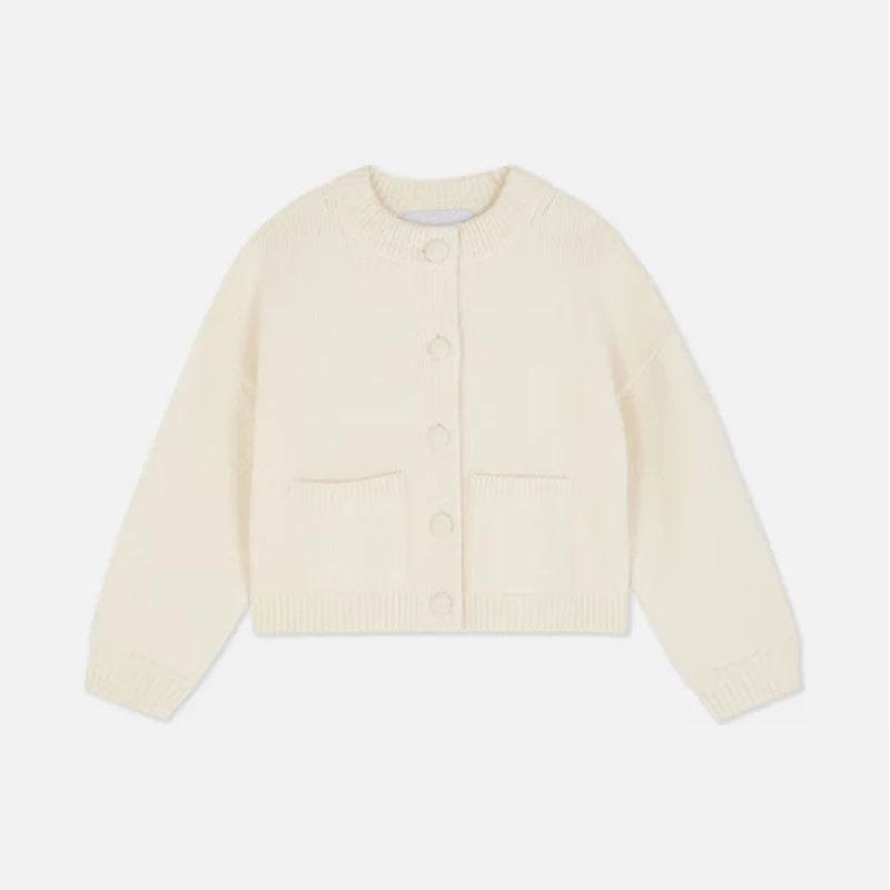 Cream-colored cardigan on a white background