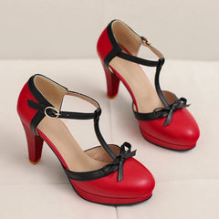 T Strap Platform Bow Heels