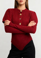 O-Neck Shawl-Layer Long Sleeve Knit Top