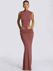 Cutout high neck sleeveless maxi dress