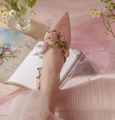 Pink Floral Vine Kitten Heels