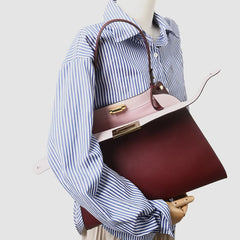Top Handle Leather Trapezoid Bag