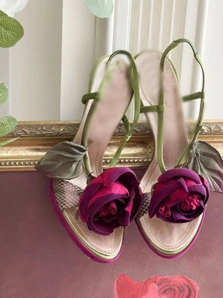 Floral Snakeskin High Heel Sandals Hanging Display