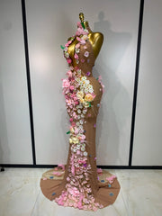 Floral applique halter maxi dress side view