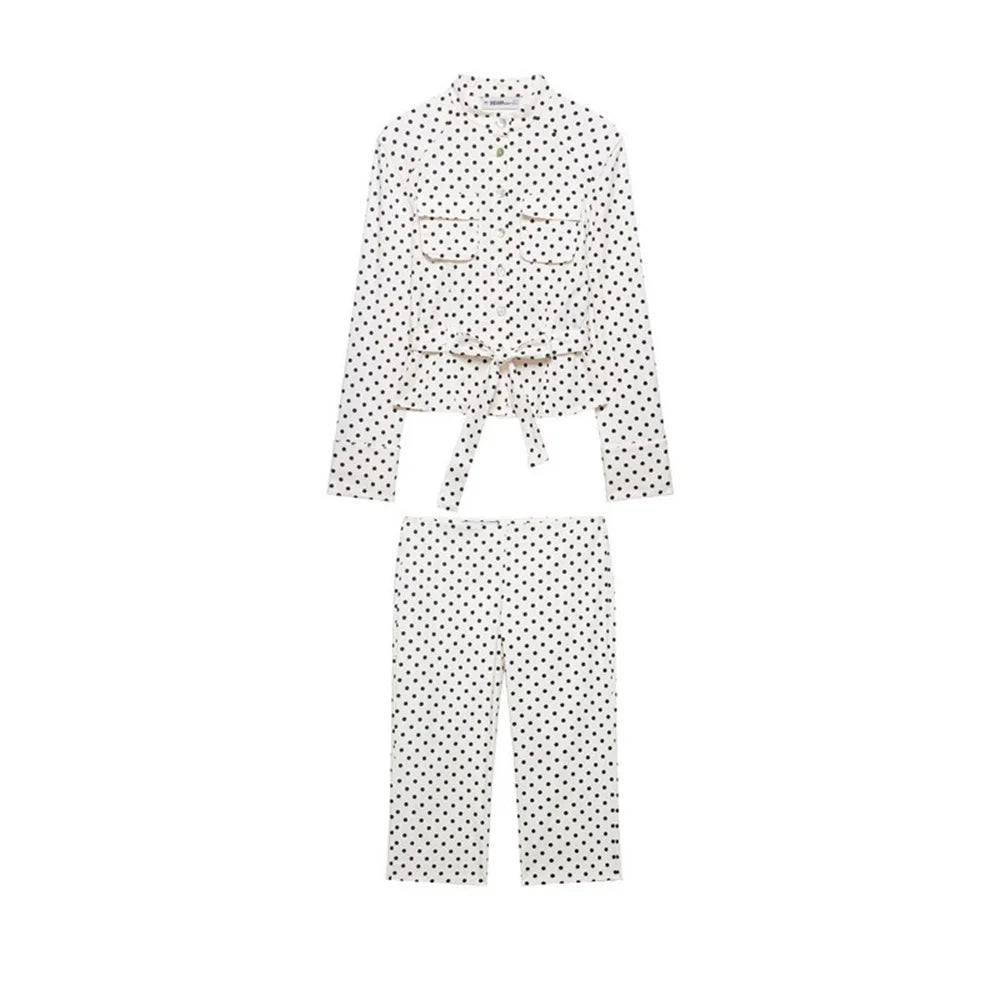 Polka dot pajama set on a white background