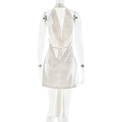 White dress with sheer overlay on a white background