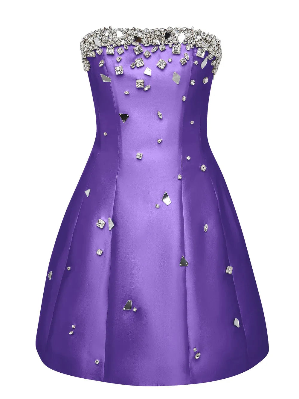Purple dress with silver embellishments on a white background