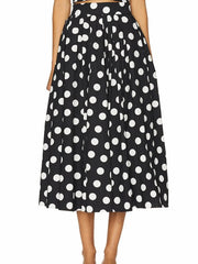 Polka Dot Halter Crop Top & High-Waist Midi Skirt Set