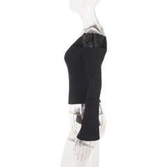Lace Trim Flare Sleeve Top