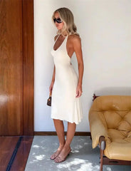 Halter Neck Ribbed Midi Dress