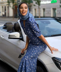 Half-Sleeve Polka Dot Midi Dress