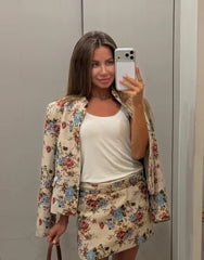 Floral Mandarin Collar Cropped Jacket
