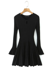 Black dress on a hanger, ribbed, bell sleeves