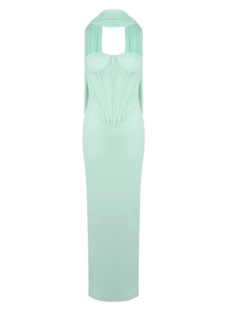 Mint green sleeveless dress on a white background
