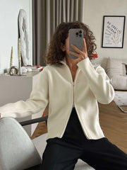 Zip Front Stand Collar Knit Jacket