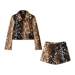 Deer Print Jacket and Shorts Two Piece Set