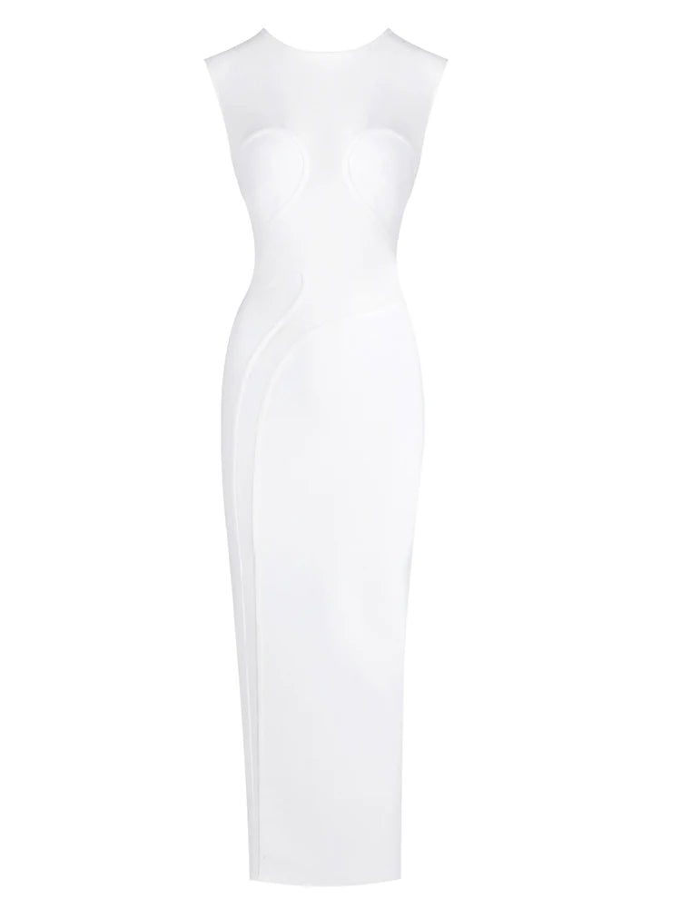 White sleeveless dress on a white background