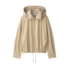 Jacket with detachable hood and drawstring hem detail