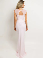 Mesh Cap Sleeve Ruched Bodycon Maxi Dress