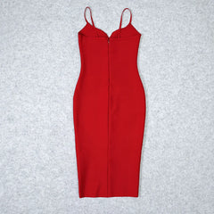 Red dress with thin straps on a light gray background