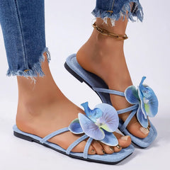 Floral Square Toe Slides