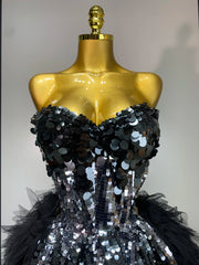 Strapless Sequin Feather Mini Dress