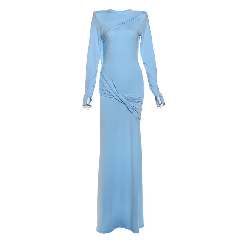 Light blue evening gown with long sleeves