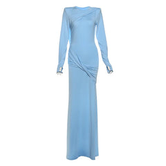 Light blue evening gown with long sleeves