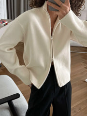 Zip Front Stand Collar Knit Jacket