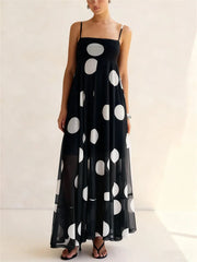 Black and white polka dot sheer maxi dress